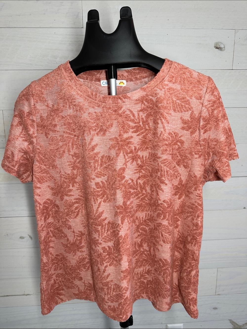 C&C California terrycloth shirt featuring a terracotta-colored raised pattern.